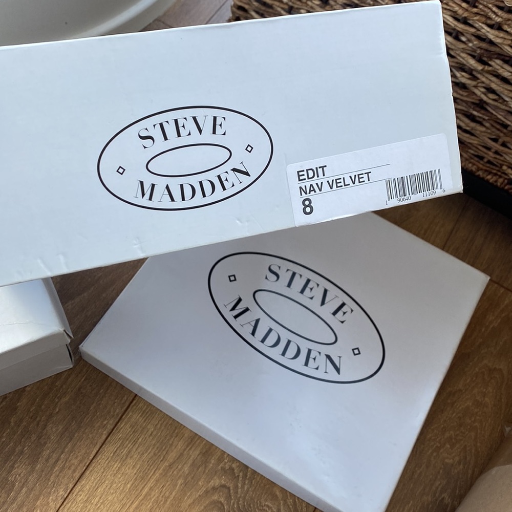 Steve Madden Navy Velvet Block Heel Booties - Picture 5 of 5